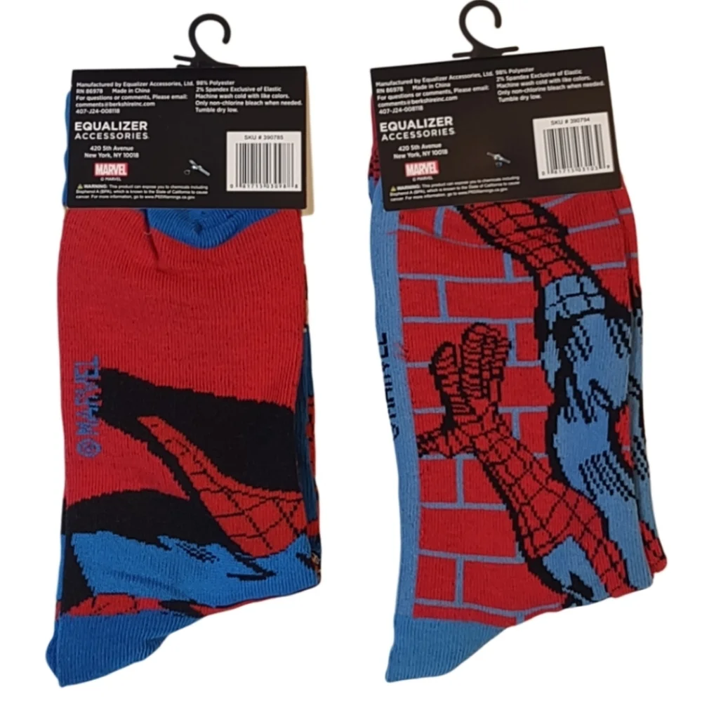 New Marvel Spider-Man Crew Socks - Unisex (2 Pairs) Bundle And Save